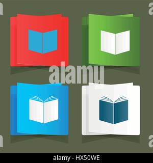 Open book icon sign. A set of nine different colored labels. Vector ...