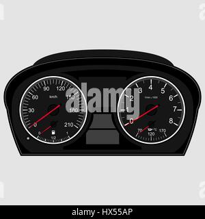Car instrument panel,vector image of a speedometer, tachometer. Speedometer on white background. Informs the driver in the car. Stock Vector