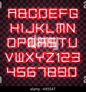 Glowing Red Neon Alphabet. Stock Vector