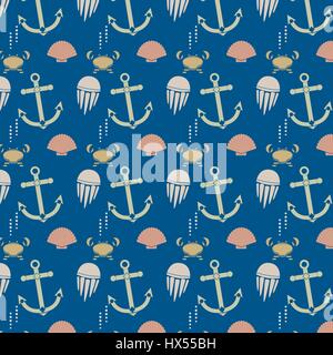 Pattern set of marine objects,colored icons Stock Vector