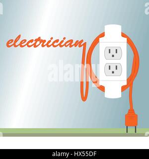 Poster representing electrician,inscription in the form of an electrical cord,vivid illustration business card Stock Vector