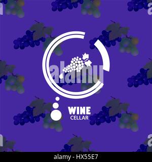 Logo of wine on the texture.The texture of the picture bunches of grapes.The logo consists of a cluster of grapes in a circle Stock Vector