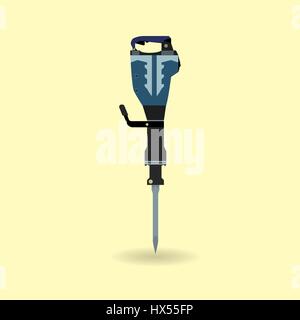 Vector drawing working tool jackhammer, flat style, the work in the mine,construction,road works. Stock Vector
