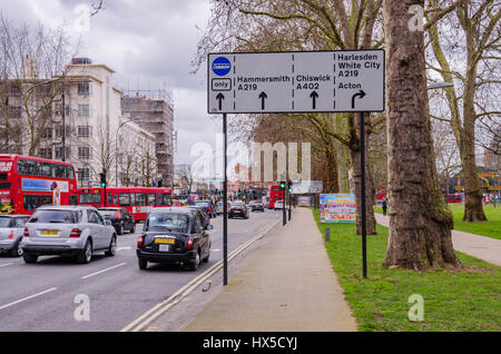 A view down Uxbridge Road in shepherds Bush, London, UK Stock Photo