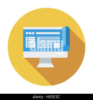 Monitor whit blueprint. Single flat color icon. Vector illustration. Stock Vector