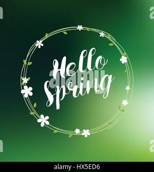 Hello Spring. Circular Floral Wreaths With Leaves on Blurred Background. Vector illustration. Stock Vector