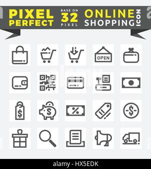 Set of Online Shopping Icons Base on 32 Pixel. This icons created on pixel perfect workflow. Vector illustration Stock Vector