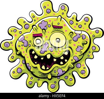 A happy cartoon bacteria germ with an ugly, toothy smile. Stock Vector