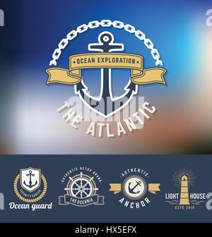 Set of nautical Logo Template. Suitable for Sea food restaurant, Coast guard, Nautical business, Yachting and other design. Vector illustration Stock Vector