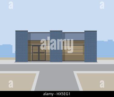 An illustration of a generic, modern, brick, suburban office building with large glass windows. Stock Vector