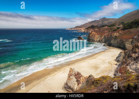 Beautiful View of the California beach,  Pacific coastline, near State Road 1. Stock Photo