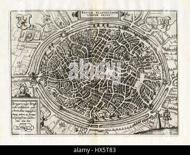 Map of Bruges by Guicciardini Stock Photo