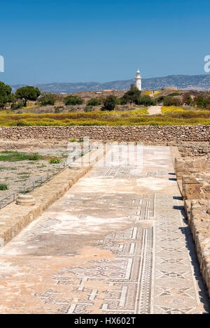 Ancient mosaic in Paphos Archaeological Park and Lighthouse, Kato Paphos. Cyprus. Stock Photo