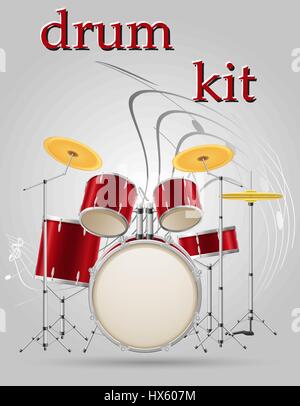 drum set kit musical instruments stock vector illustration isolated on gray background Stock Vector