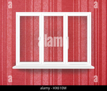 empty white three-leaved window isolated on the redish walipaper Stock Photo