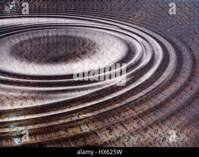 Water ripple on rusty steel plate - digitally altered Stock Photo