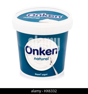 Onken natural Biopot yogurt on a white background Stock Photo