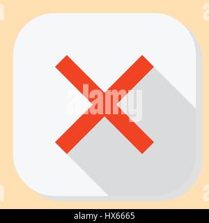 Delete close exit icon. Symbol with cross for web application menu. Flat design button with long shadow. Stock Vector