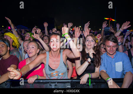 BENICASSIM, SPAIN - JUL 18: Crowd in a concert at FIB Festival on July 18, 2015 in Benicassim, Spain. Stock Photo