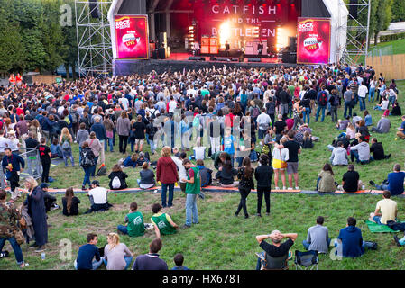 PARIS - AUG 28: Crowd in a concert at Rock En Seine Festival on August 28, 2015 in Paris, France. Stock Photo