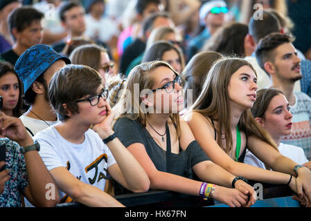 MADRID - SEP 12: Crowd in a concert at Dcode Festival on September 12, 2015 in Madrid, Spain. Stock Photo
