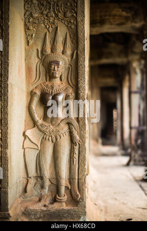 Close-up of the wall in the Angkor Wat, Siem Reap, Cambodia. Stock Photo