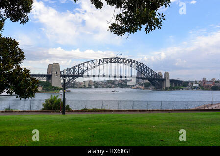 Sydney Harbor Bridge during the day viewed from the Botanical Garden Stock Photo