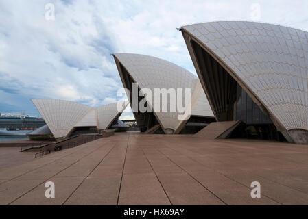 Sydney Opera House sails.  The iconic art building on the banks of the Paramata River in Sydney captured in the early morning with no one present Stock Photo