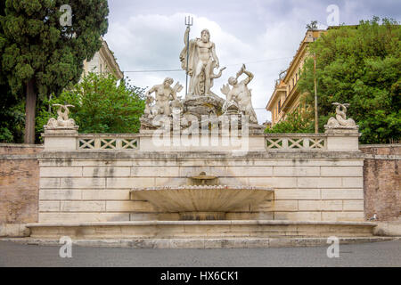 Fountain of Neptune in Piazza del Popolo - Rome, Italy Stock Photo