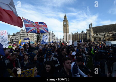 Pro-EU protesters gather in Parliament Square, central London, during a March for Europe rally against Brexit. Stock Photo