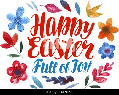 Happy Easter, greeting card. Lettering vector illustration Stock Vector