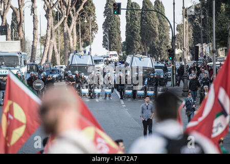 ROME - ITALY MARCH 25, 2017 Protests and clashes against the European Union in Rome March 25, 2017 Stock Photo