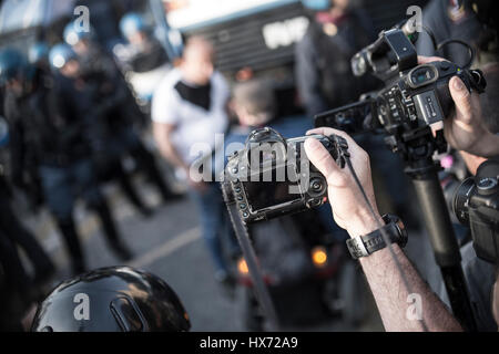 ROME - ITALY MARCH 25, 2017 Protests and clashes against the European Union in Rome March 25, 2017 Stock Photo