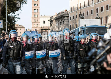 ROME - ITALY MARCH 25, 2017 Protests and clashes against the European Union in Rome March 25, 2017 Stock Photo