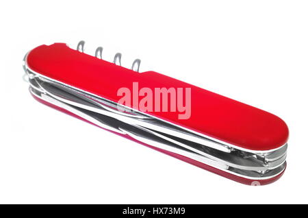 Swiss Army Multipurpose Military Knife Closed Isolated on White Background Stock Photo