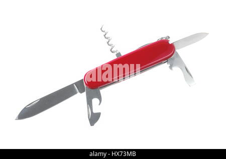 Swiss Army Multipurpose Military Knife Opened Isolated on White Background Stock Photo
