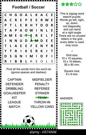 Football (soccer) themed word search puzzle. Suitable both for kids and ...