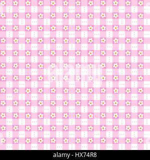 Seamless (repeatable) pink floral checked pattern, print, swatch, wallpaper, or background Stock Vector