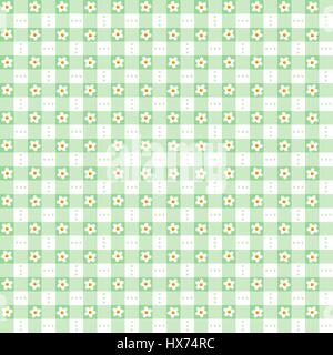 Seamless (repeatable) green floral checked pattern, print, swatch, wallpaper, or background Stock Vector