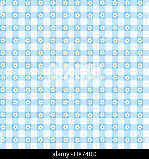 Seamless (repeatable) blue floral checked pattern, print, swatch, wallpaper, or background Stock Vector