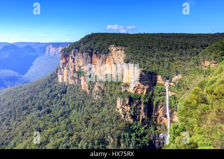 Grosse valley and Bridal veils waterfall viewed from Govetts leap in Blackheath,Blue mountains national park,New south wales,Australia Stock Photo