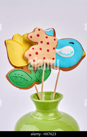 Easter cookies in vase isolated. Stock Photo