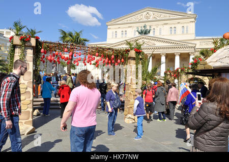 Easter decorations at the Theatre square in Moscow. Stock Photo