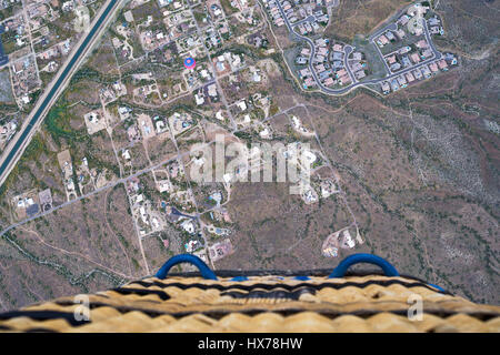 Scenic view looking down from a hot air balloon in flight over Phoenix, Arizona Stock Photo