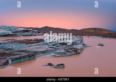 Jokulsarlon, glacier and lake at Iceland at sunset Stock Photo