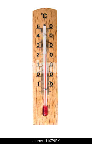 Wooden room temperature thermometer isolated on the white