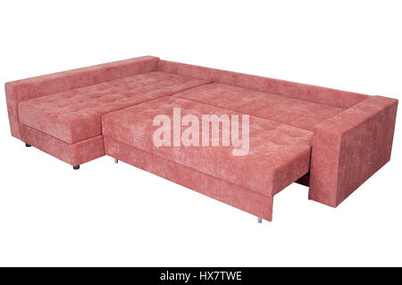 Folding sofa bed of pink color, full-size,  isolated on a white background, saved path selection. Stock Photo