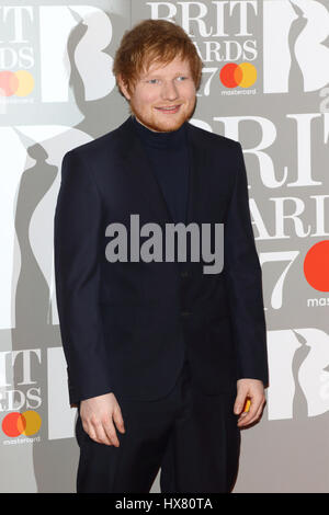 The Brit Awards 2017 held at the O2 - Arrivals  Featuring: Ed Sheeran Where: London, United Kingdom When: 22 Feb 2017 Stock Photo