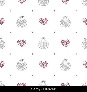 Abstract pomegranate and stylized hearts pattern. Hand drawn seamless vector background. Stock Vector