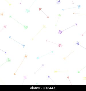 Seamless pattern with colored arrows on a white background, which are made with elements of the Chuvash culture patterns. Background, vector illustrat Stock Vector